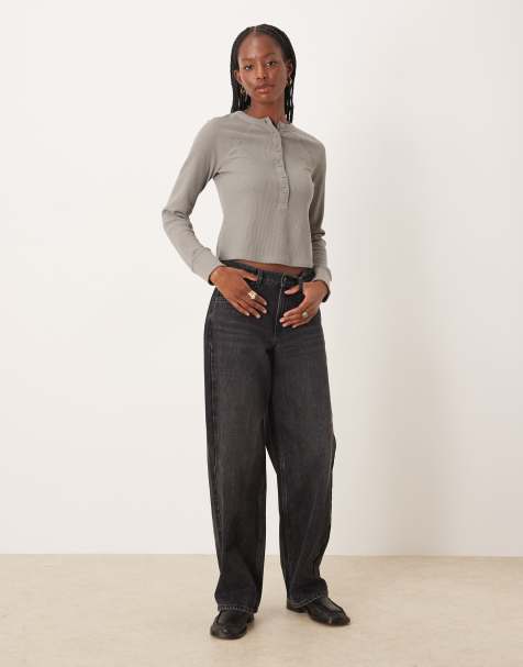 Haut Femme Gris Court Avec Bordure Simili Cuir – Taille M, Occasion Très Bon état