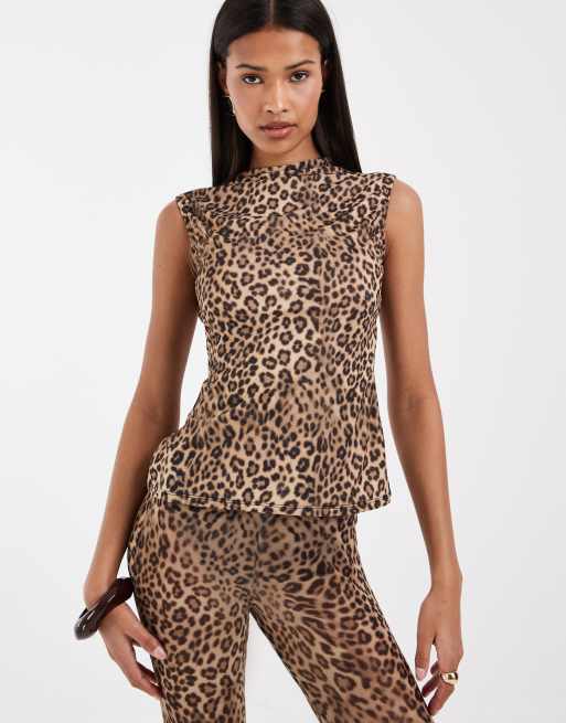 ASOS DESIGN - Top en tulle à imprimé léopard avec col montant et dos ouvert, 4 de 4