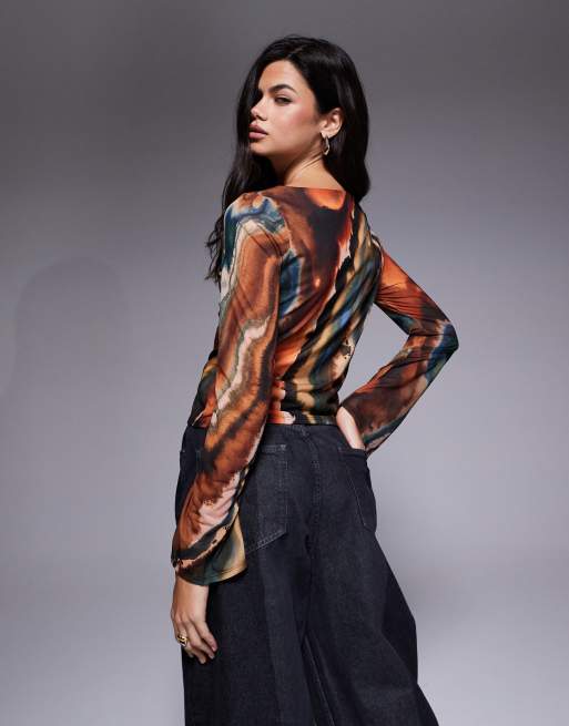 ASOS DESIGN - Top en tulle à motif marbré avec manches évasées et encolure bateau, 4 de 4