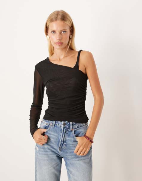 ASOS DESIGN - Top en tulle asymétrique avec bretelle torsadée - Noir - view 1
