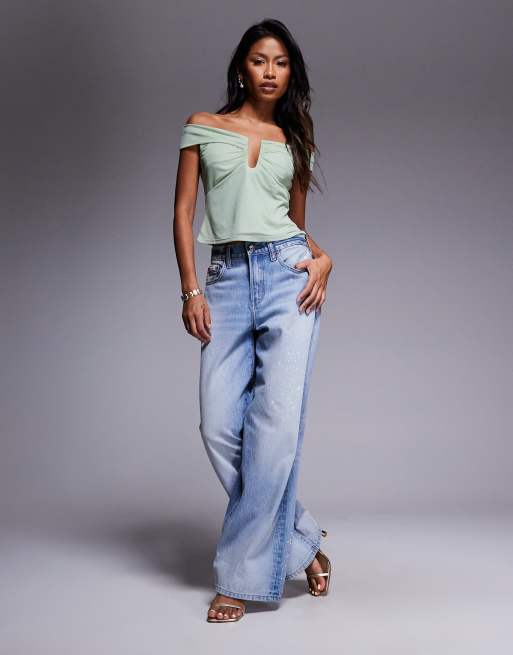 ASOS DESIGN - Top en tulle avec détail barre et découpe à la taille - Vert pastel, 4 de 4