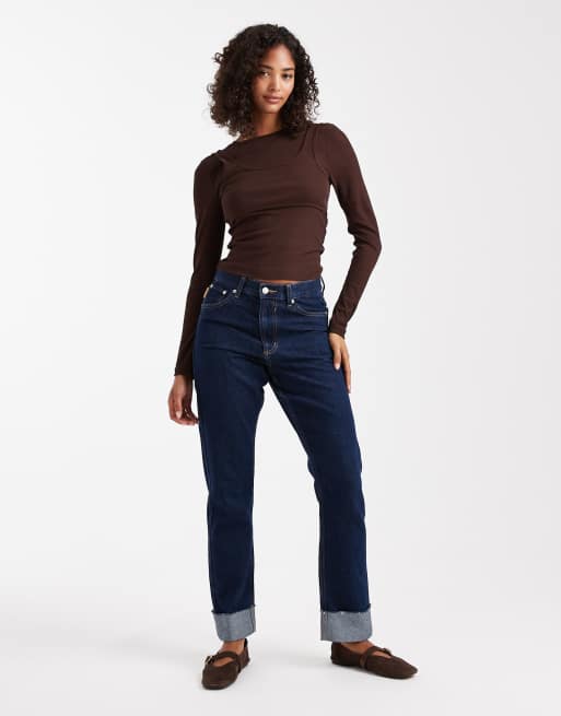 ASOS DESIGN - Top en tulle texturé à manches longues effet superposé - Chocolat, 2 de 4