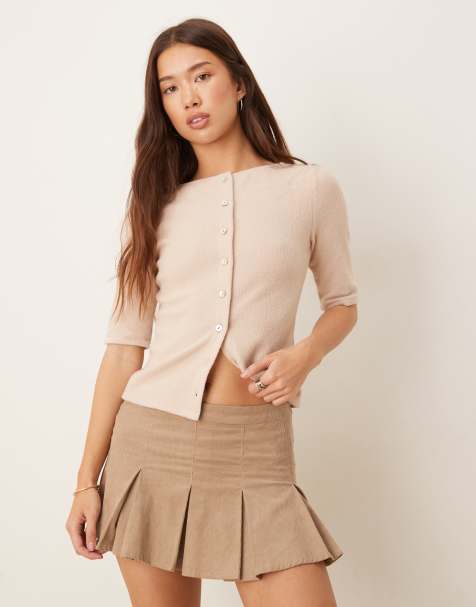 ASOS DESIGN - Top épuré boutonné à manches mi-longues - Grège - view 1