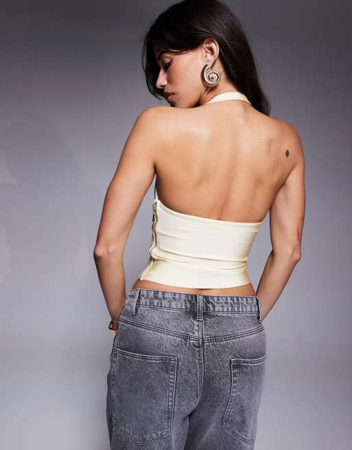 ASOS DESIGN - Top fasciante color latticello allacciato al collo con scollo rotondo, 4 di 4