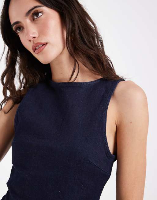 ASOS DESIGN - Top fasciante in denim elasticizzato blu navy in coordinato, 3 di 4