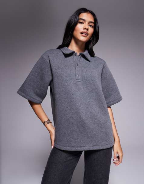 ASOS DESIGN - Top felpato stile rugby pesante squadrato color antracite - view 1
