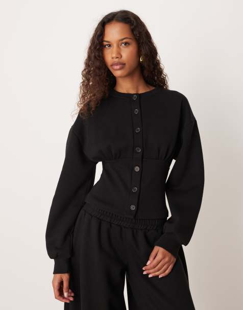 ASOS DESIGN - Top felpato stretto in vita nero con bottoni in coordinato - view 1