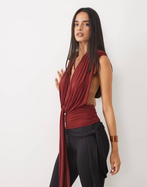 ASOS DESIGN top fluide à épaulettes drapé bordeaux - view 1