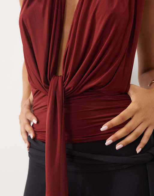 ASOS DESIGN top fluide à épaulettes drapé bordeaux, 2 de 4