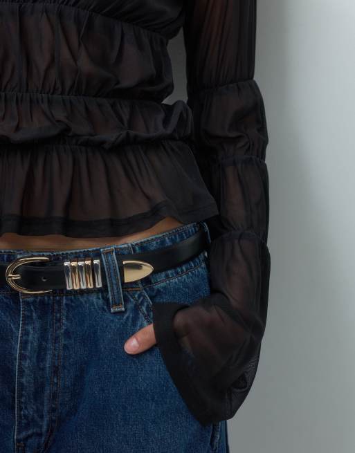 ASOS DESIGN top fluide en tulle froncé à manches longues, 3 de 5