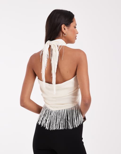 ASOS DESIGN top foulard multi-positions en satin ivoire, 3 de 4