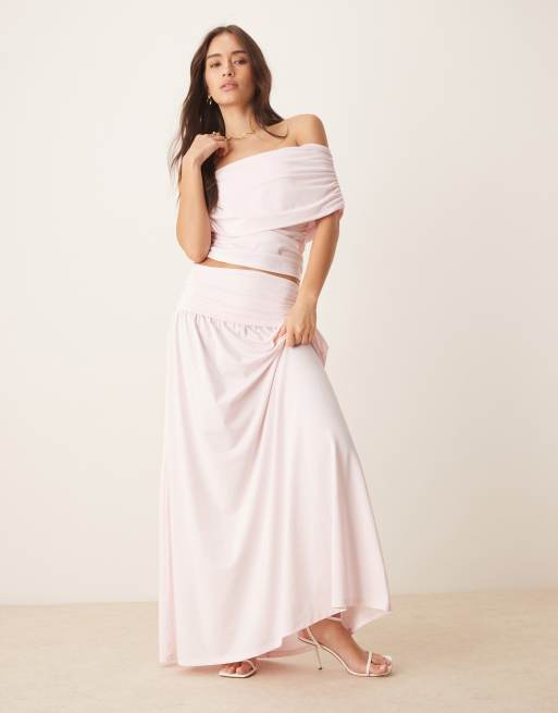 ASOS DESIGN - Top froncé à encolure bardot à assortir - Rose pastel, 2 de 4