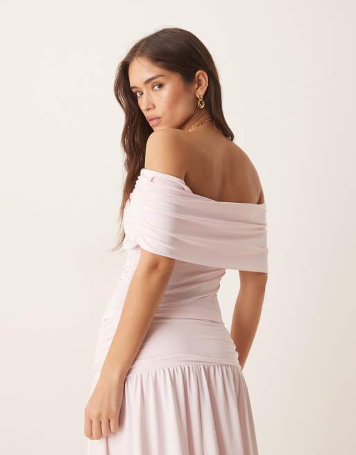 ASOS DESIGN - Top froncé à encolure bardot à assortir - Rose pastel, 4 de 4