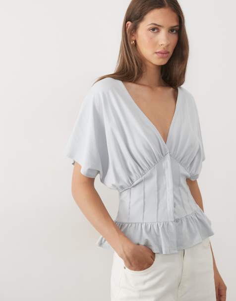ASOS DESIGN - Top froncé à la taille style corset - Bleu - view 1