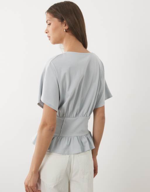 ASOS DESIGN - Top froncé à la taille style corset - Bleu, 3 de 4