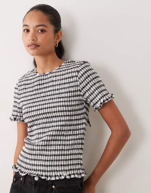 ASOS DESIGN - Top froncé à manches courtes et détail nœud - Vichy, 2 de 4