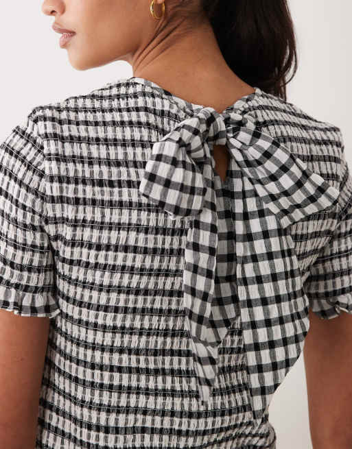 ASOS DESIGN - Top froncé à manches courtes et détail nœud - Vichy, 4 de 4