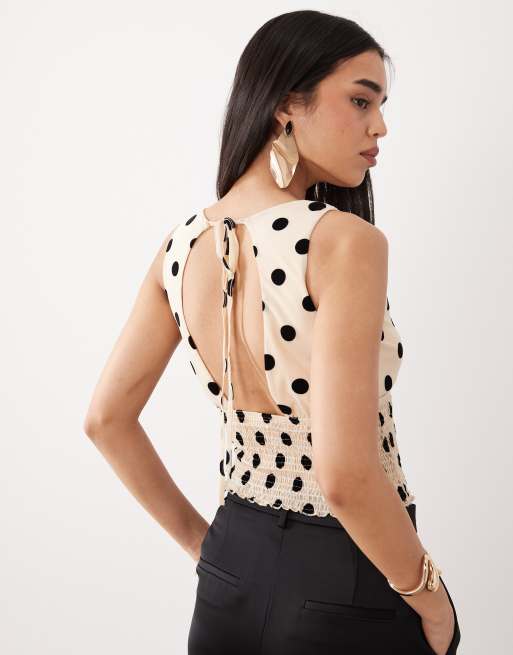 ASOS DESIGN - Top froncé à pois floqués - Noir et blanc, 4 de 4