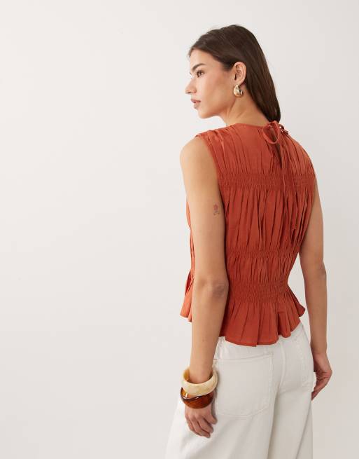 ASOS DESIGN - Top froncé en lin mélangé - Rouille, 4 de 4