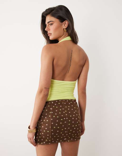 ASOS DESIGN - Top froncé en tulle à dos nu - Citron vert, 4 de 4