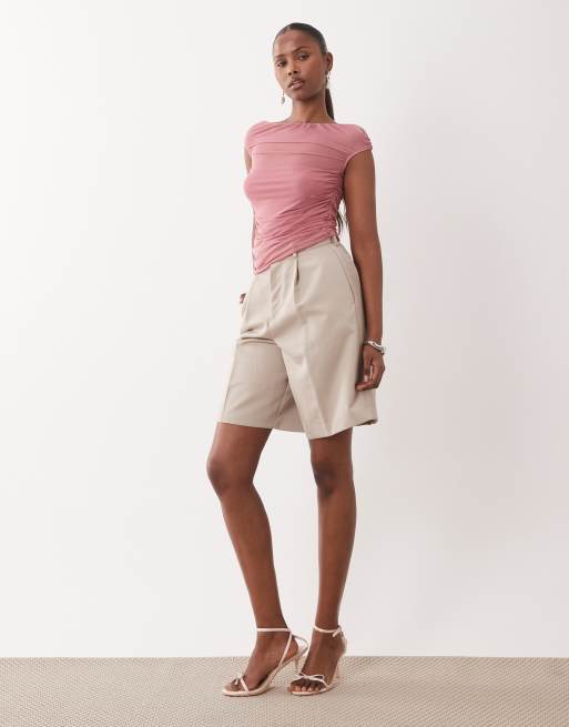 ASOS DESIGN - Top froncé en tulle à manches courtes et épaules dénudées - Blush, 2 de 4