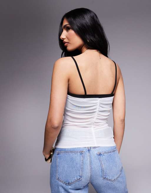 ASOS DESIGN - Top froncé en tulle transparent avec soutien-gorge apparent - Noir , 2 de 4