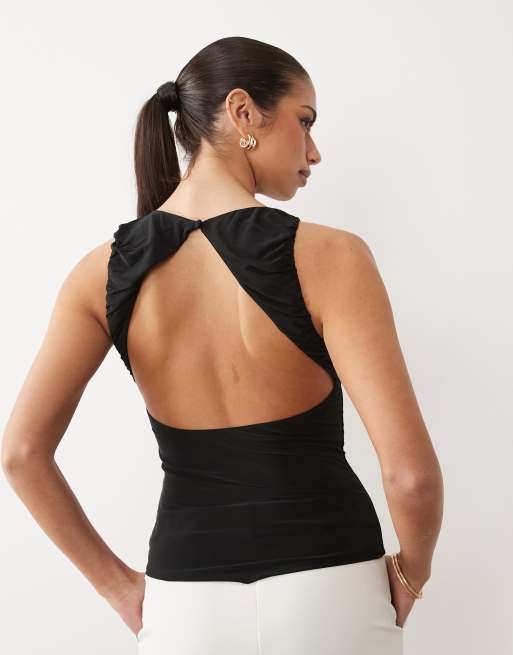 ASOS DESIGN - Top froncé près du corps à encolure bateau et ourlet en pointe - Noir, 3 de 4
