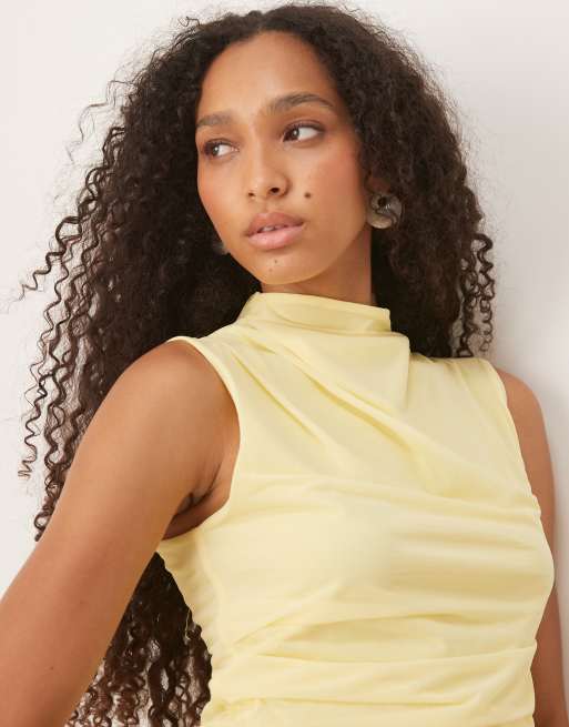 ASOS DESIGN - Top froncé semi-transparent à col montant - Jaune beurre, 4 de 4