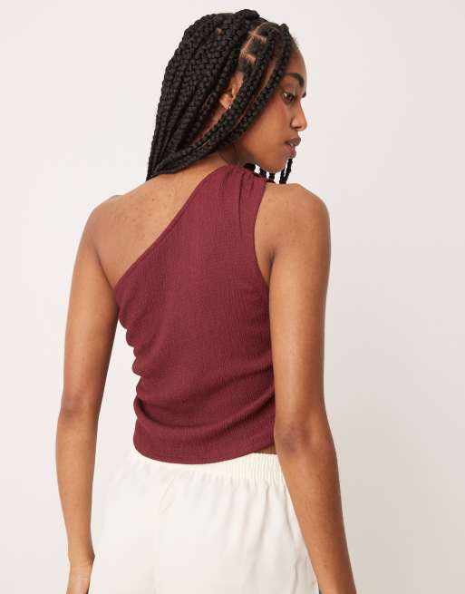 ASOS DESIGN - Top froncé texturé coupe asymétrique - Bordeaux, 3 de 4