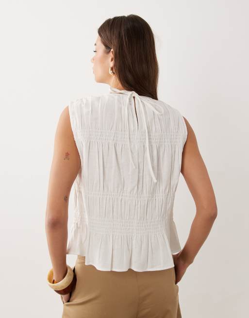 ASOS DESIGN - top fruncido de mezcla de lino en blanco, 4 de 4