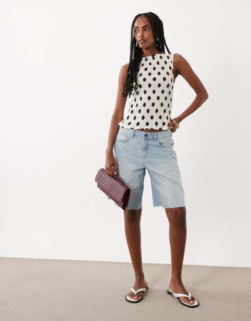 ASOS DESIGN - Top fruncido sin mangas con estampado de lunares de mezcla de lino, 2 de 4