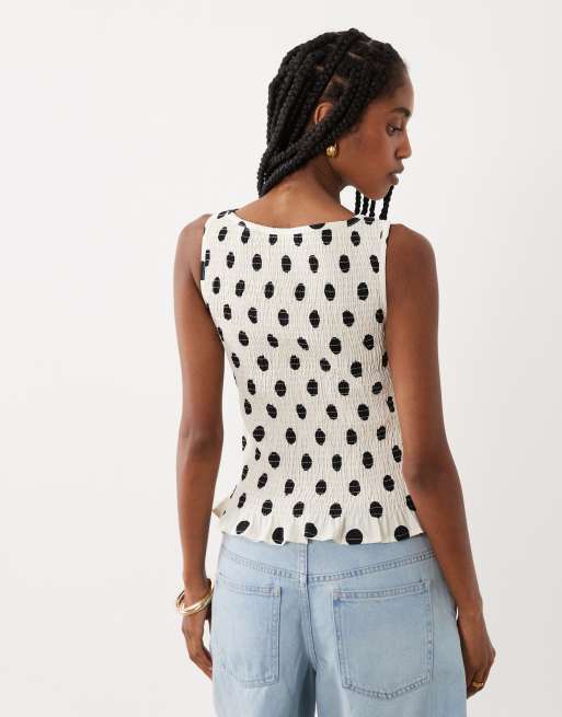 ASOS DESIGN - Top fruncido sin mangas con estampado de lunares de mezcla de lino, 4 de 4
