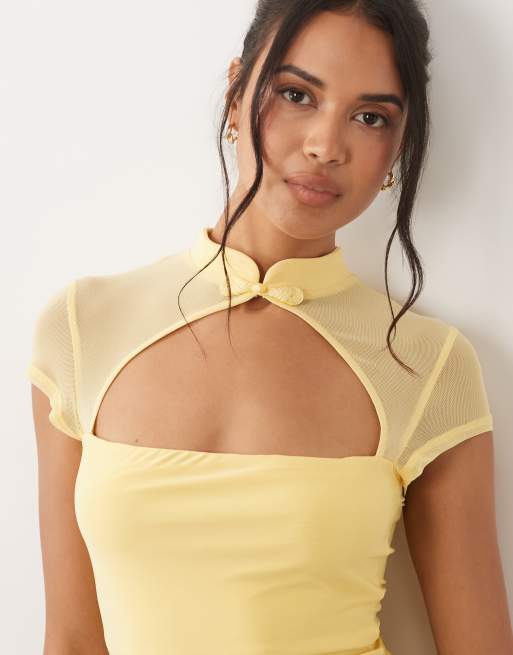 ASOS DESIGN - Top giallo con cut-out e passante per bottone, 3 di 4