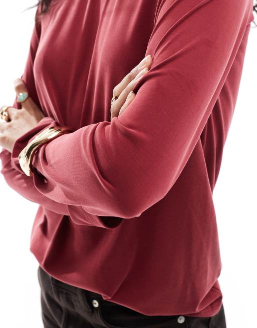 ASOS DESIGN - Top girocollo a maniche lunghe in modal rosso, 4 di 4