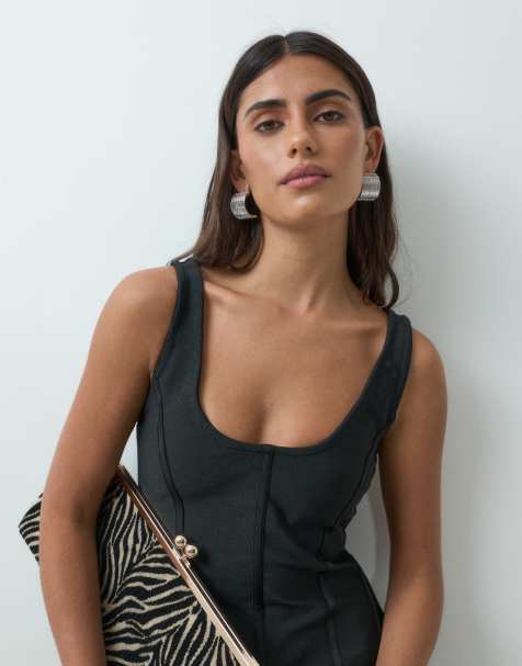 ASOS DESIGN scoop neck bandage corset top in black
