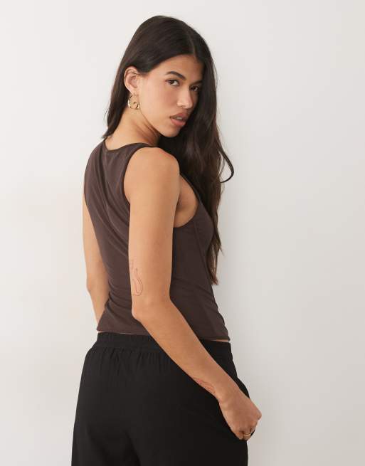 ASOS DESIGN top gorsetowy z siateczki w kolorze czekoladowym, 4 z 4