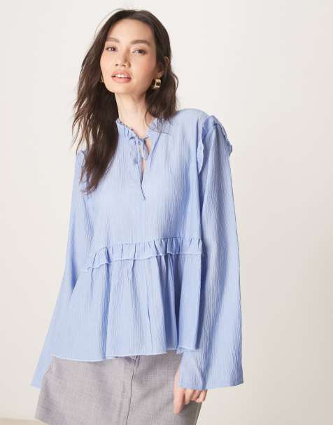 ASOS DESIGN - Top grembiule blu allacciato al collo con volant - view 1