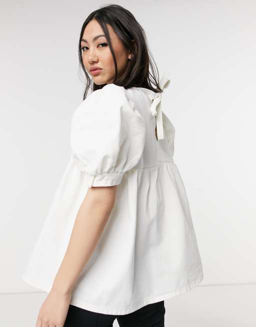 ASOS DESIGN - Top grembiule in denim bianco