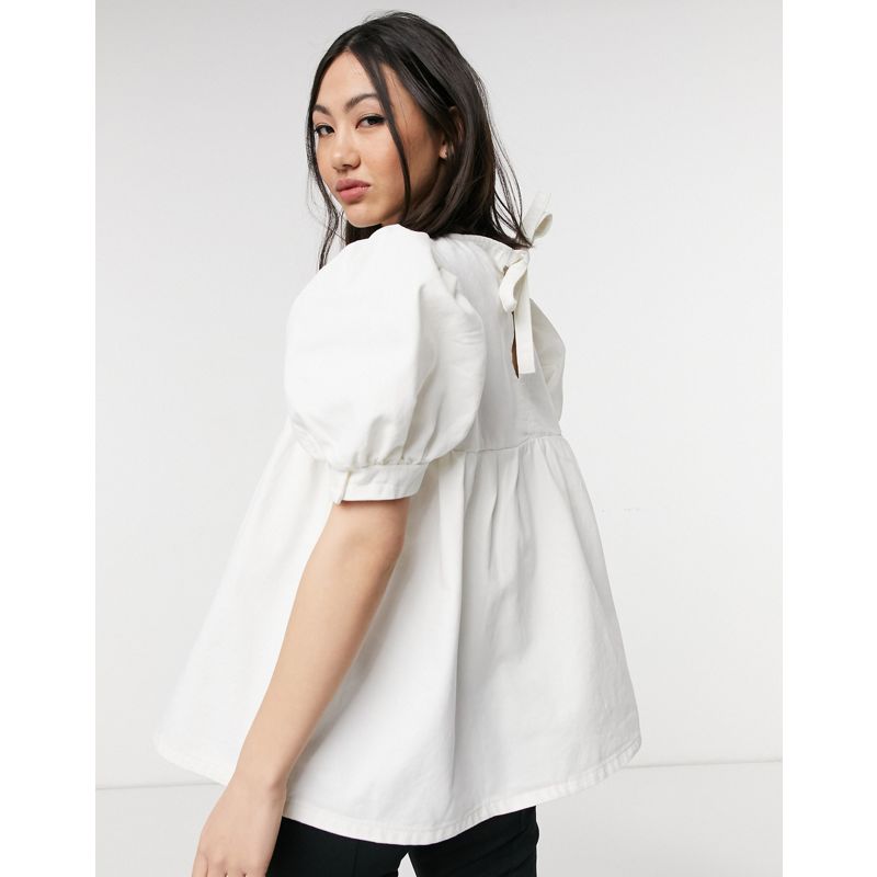OQTZO Camicie e bluse DESIGN - Top grembiule in denim bianco