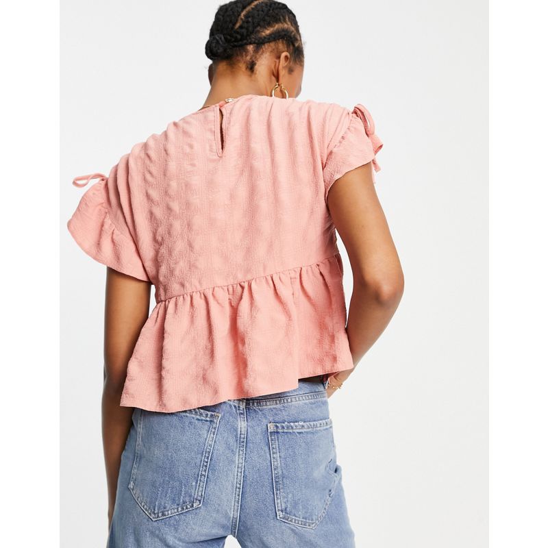 Camicie e bluse Donna DESIGN - Top grembiule in tessuto testurizzato con maniche con volant color pesca