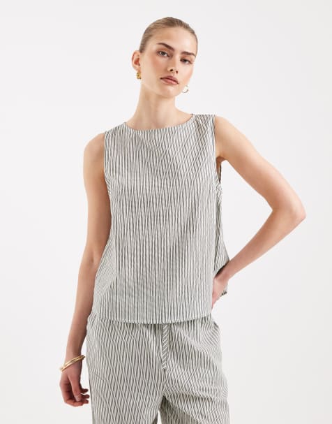 ASOS DESIGN - Top grigio e crema a righe con bottoni sul retro in coordinato - view 1