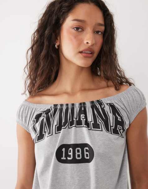 ASOS DESIGN - Top gris holgado con escote Bardot - view 1