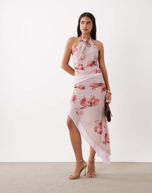 ASOS DESIGN - top halter con bajo abierto anudado de flores rosa, 2 de 4