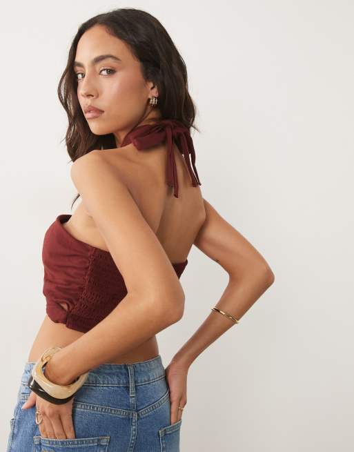 ASOS DESIGN - top halter con nudo y busto retorcido en color óxido, 4 de 4
