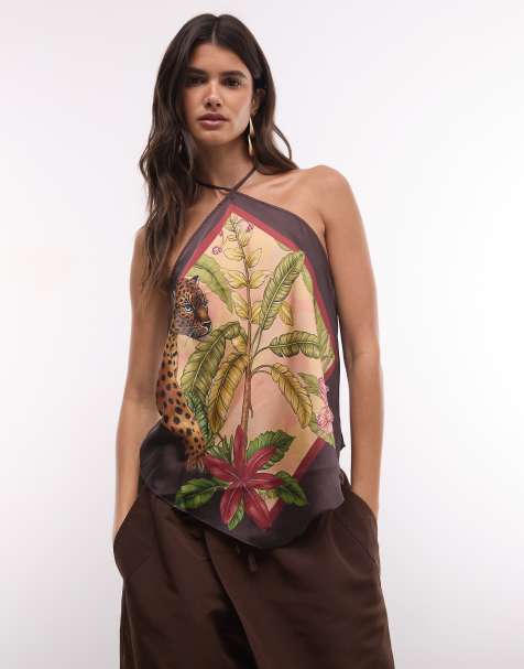 ASOS DESIGN - top halter con pañuelo estampado jungla - view 1