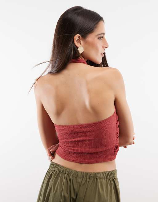 ASOS DESIGN top halter cruzado arrugado en teja, 2 de 4