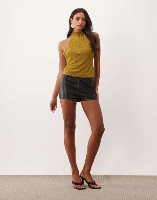 ASOS DESIGN - top halter de encaje en verde oliva, 3 de 4