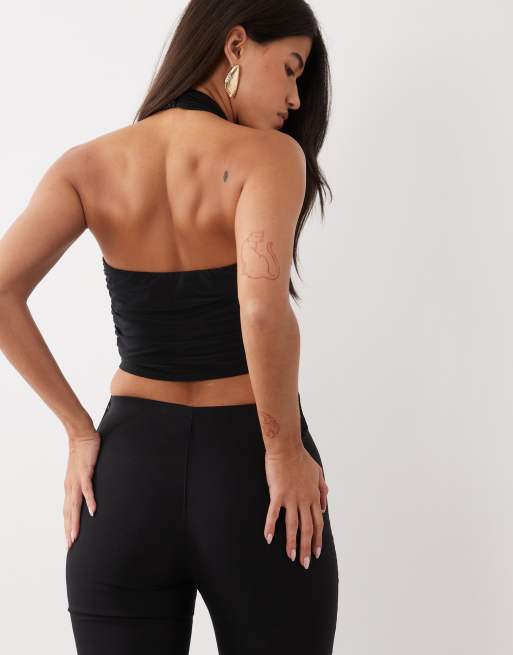 ASOS DESIGN - top halter drapeado con flecos en negro, 3 de 4