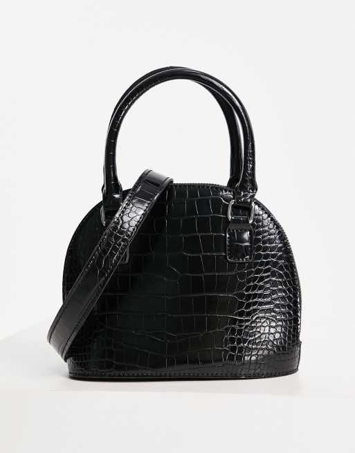 Leather bowling bag in crocoleather, Black with long shoulderbelt. - TopU-Up