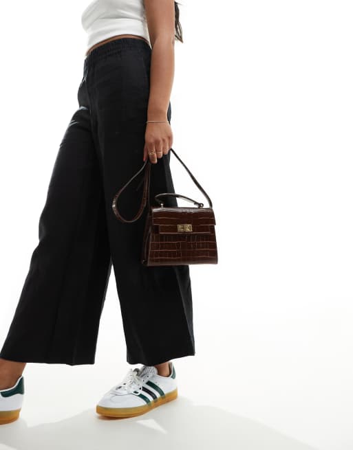 ASOS DESIGN top handle crossbody bag with twist lock in brown, 3 of 4